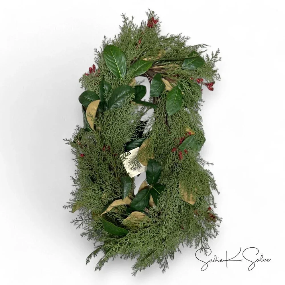 12' Cedar & Magnolia Leaf Garland Winterberries - Hearth & Hand Magnolia, Target